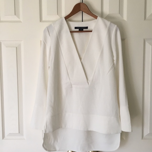 French Connection Tops - French Connection // White Deep V Neck Tunic